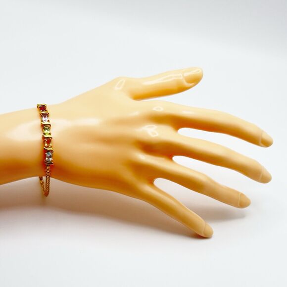 DBJ Gold Over 925 Sterling Silver Bracelet Multi Gemstone 7.5" Signed Rainbow - Picture 7 of 9